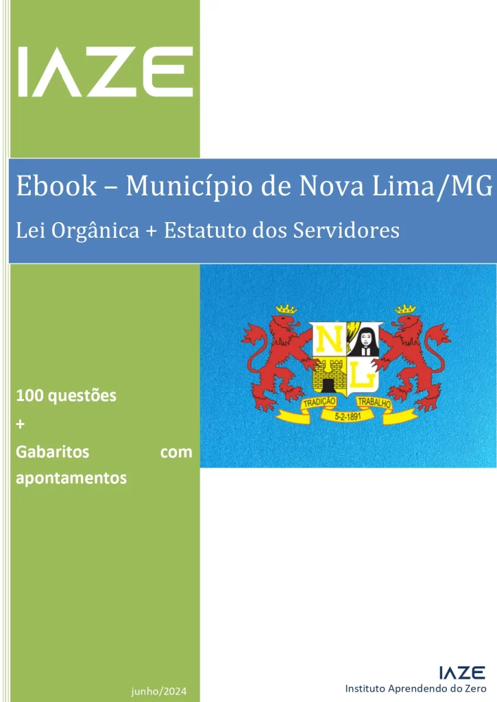 Capa ebook de questões do IAZE para o concurso municipal de Nova Lima/MG