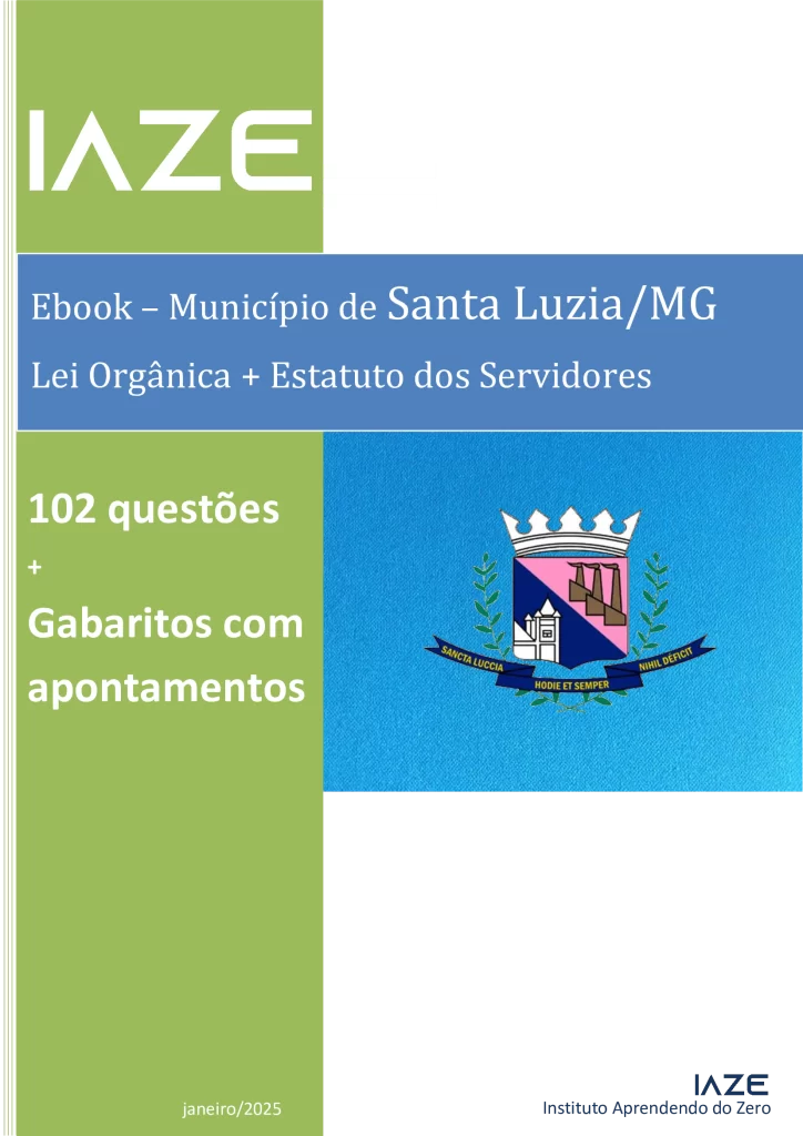 Capa ebook de questões do IAZE para o concurso municipal de Santa Luzia/MG