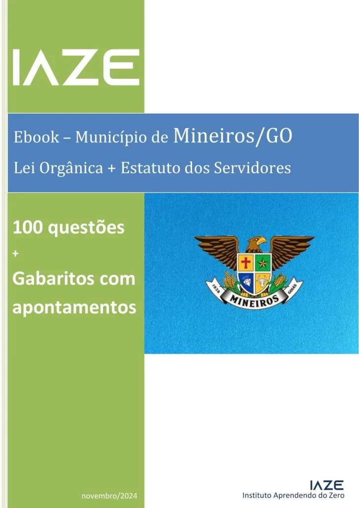 Capa ebook de questões do IAZE para o concurso municipal de Mineiros/GO